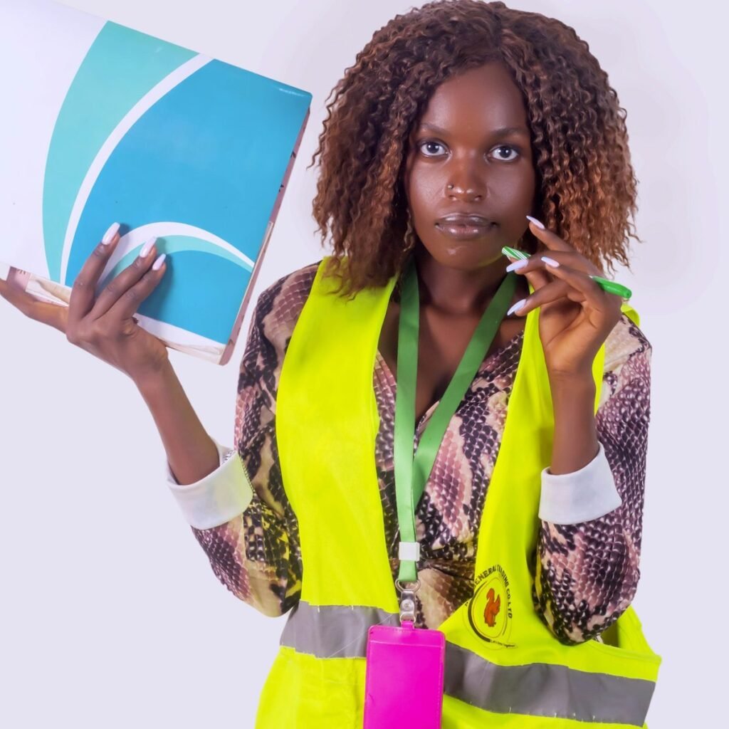 Technicienne en gilet de sécurité avec un ordinateur portable